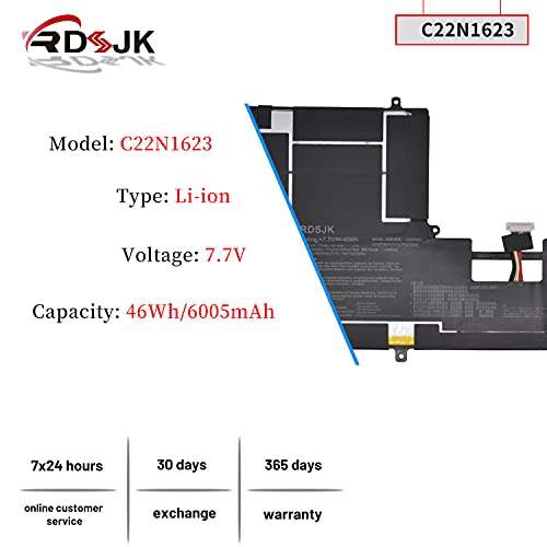 C22N1623 Laptop Battery for Asus ZenBook 3 Deluxe UX490 UX490U UX490UA UX490UA-1A UX490UA-1C UX490UA-BE033T UX490UA-BE087T UX490UA-BE108T Series 0B200-02400100M 7.7V 46Wh 2