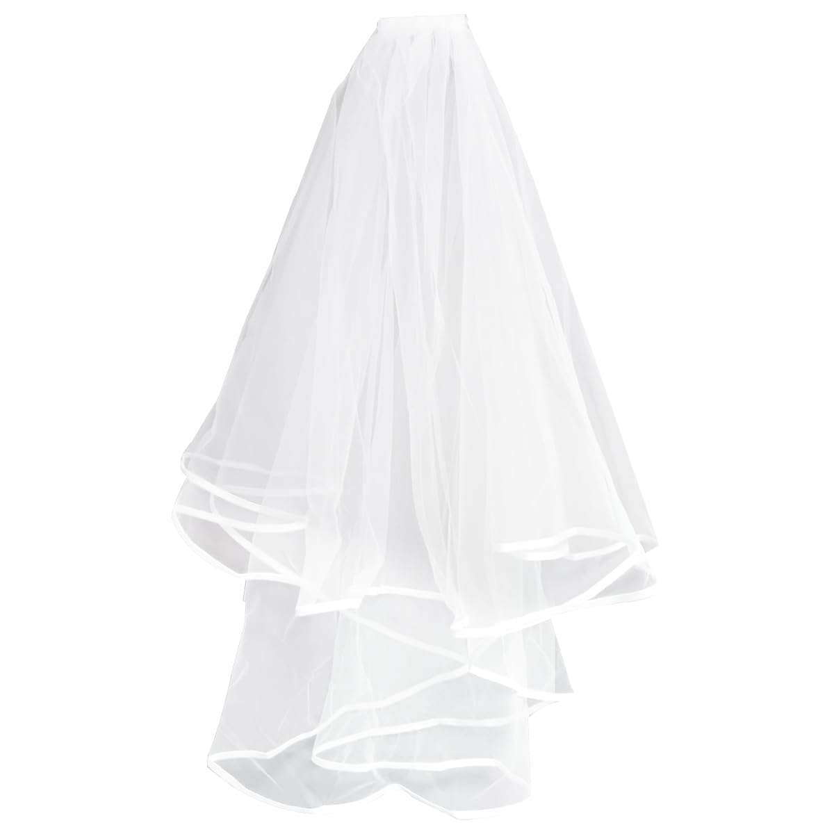 Ewanda store Double Ribbon Edge Center Cascade Bridal Wedding Veil with Comb White 1