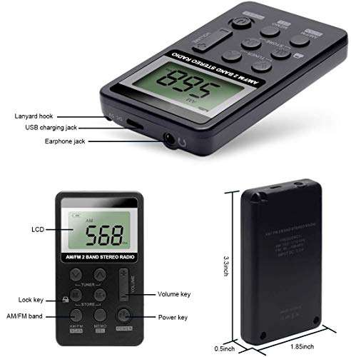 Personal AM/FM Pocket Radio Portable VR-robot, Mini Digital Tuning Radio, with Rechargeable Battery, Earphone, Lock Screen for Walk/Jogging/Gym/Camping 4
