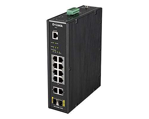 D-Link 12-Port PoE Gigabit Industrial Smart Managed Switch | 8 10/100/1000BASE-T PoE Ports (240W Budget) + 2 10/100/1000BASE-T Ports + 2 SFP Ports | Layer 2 | 6kV Surge (DIS-200G-12PS)