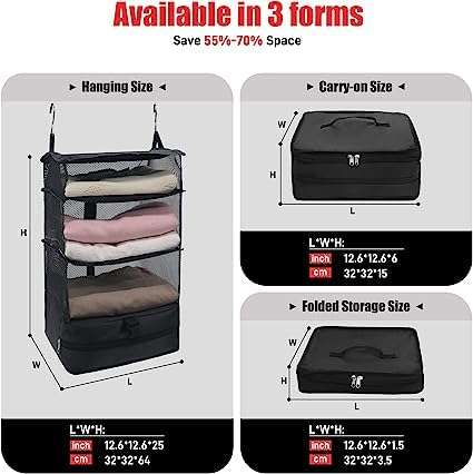 Kitwe Portable Packing Luggage Organizer with Hanging Travel Shelves & Laundry Storage Compartment 3