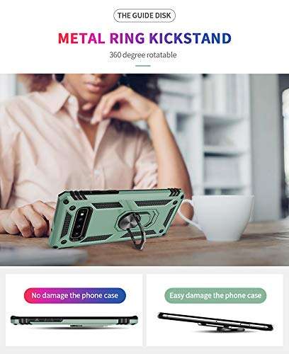 Konyaoo is Compatible with Samsung Galaxy S10 Mobile Phone case, Military-Grade Double-Layer Plastic TPU Cover (with Ring Frame) 6.1 inches Green 6