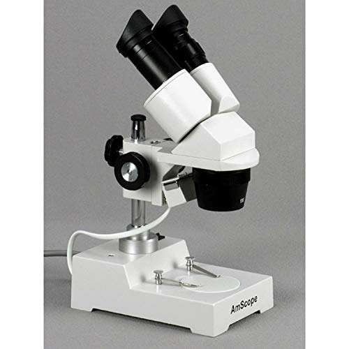 AmScope SE304-P Binocular Stereo Microscope, WF10x Eyepieces, 20X and 40X Magnification, 2X and 4X Objectives, Tungsten Lighting, Reversible Black/White Stage Plate, Pillar Stand, 110V 6