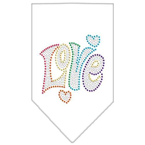Mirage Pet Products 67-95 LGWT Technicolor Love Rhinestone White Print Bandana, Large