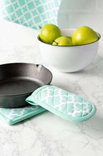 DII Cotton Lattiece Pan Handle Holders, 6 x 3" Set of 3, Machine Washable and Heat Resistant Pan Handle Sleeve for Kitchen Cooking & Baking-Aqua 6