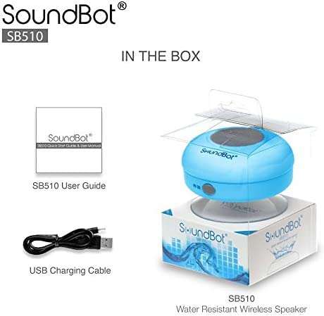 Soundbot® Waterproof Shower Speaker HD Water Resistant Bluetooth Handsfree Portable with Loud Clear Sounds 6+hrs of Playtime, Wireless Suction Cup Small Durable for Outdoors Travel Home SB510 (Blue) 3