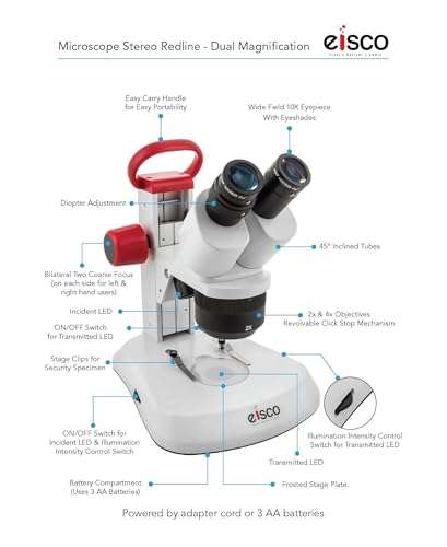 Premium Binocular Stereo Microscope, Dual Magnification, Dual Illumination - Eisco Labs 4
