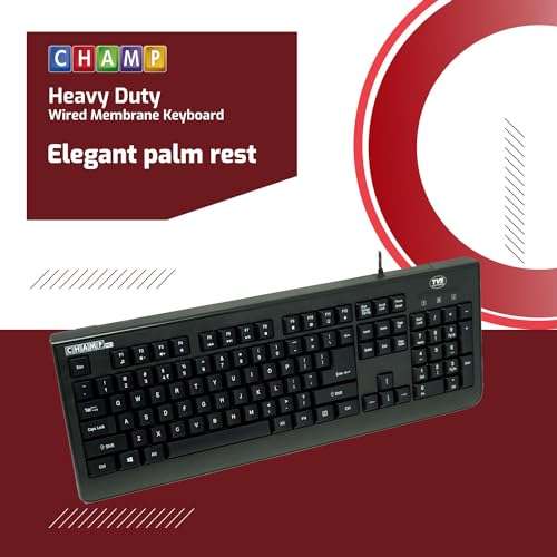 TVS ELECTRONICS Champ Heavy Duty Membrane Wired Keyboard | Array of 104 Keys |Multimedia Functions|Membrane Keys| Compatible|Smooth Handling|Lightweight|Plug|SND Play USB Connectio |Sculpted Key Cap 6