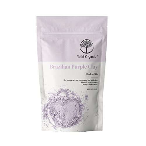 Wild Organic Brazilian Purple Clay Powder Flawless Skin Clay, Skin Cells Regeneration, Re-Hydrate Dry Skin, Prevent Skin From Sun Damage and Pollution. For Men & Women 100gm 1