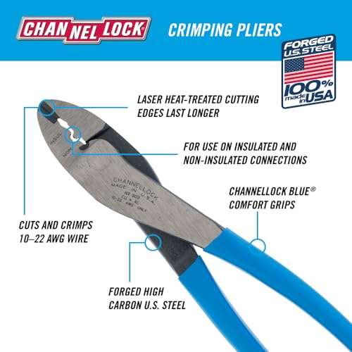 Channellock 909 9.5-Inch Wire Crimping Tool | Electrician's Terminal Crimp Pliers with Cutter are Designed for Insulated and Non-Insulated Connections 2