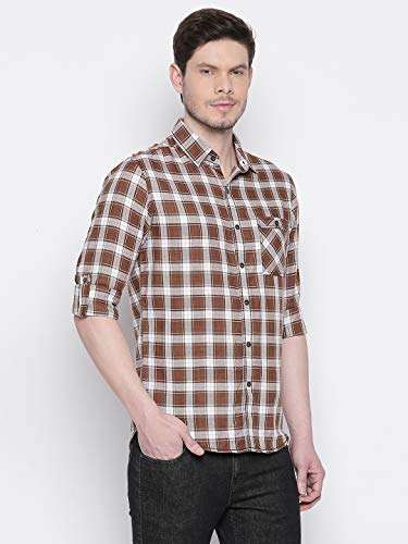 Mufti Men's Checkered Slim fit Casual Shirt (MFS-10577-K-WHITE-BROWN- White-Brown XXL) 3