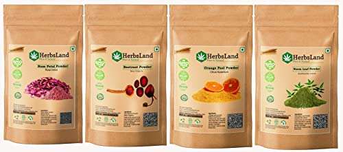 HerbsLand® 100% Natural Beetroot (SuperFood) (Beta Vulgaris), Orange Peel, Rose Petal Powder and Neem Leaf Powder For Face & Skin Care (100gm Each) 1