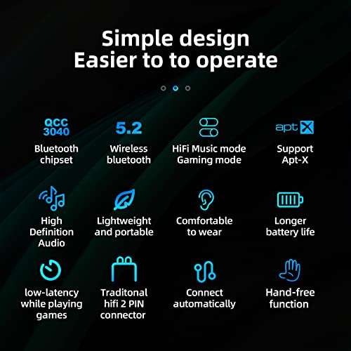 CCA BTX Bluetooth 5.2 Module IEM Bluetooth Adapter with Mic Waterproof Ear Hook Extra Long Battery Life Bluetooth Cable for ​KZ ZS10 PRO/ZSN Pro X/ZSN PRO/ZSN/AS16/ZAX/DQ6 CA16 /C12/CRA(C pin) 3