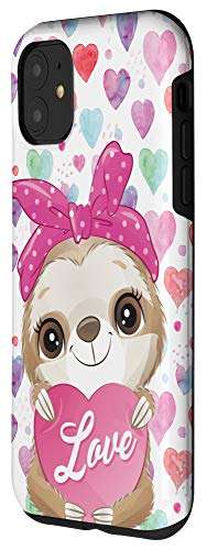 iPhone 11 Cute Sloth Valentine's Day Case Love Heart Girl Women Gift Case 2