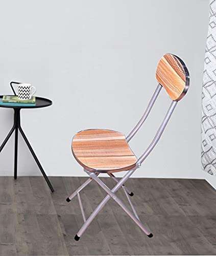 bi3 Multipurpose Folding Chair Wooden Seat Foldable Metal Leg with Back Support 1