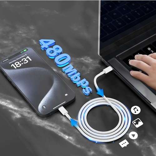 USB C to USB C Cable 10FT for iPhone 15, 60W Type C Charger Fast Charging Cord for iPhone 15 Plus/15 Pro Max/15 Pro/Samsung Galaxy S24 S23 S22, iPad Pro/Air/Mini, Long Braided USBC Android Charger 4