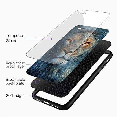 Eouine for OnePlus 8 Case, [Anti-Scratch] Shockproof Patterned Tempered Glass Back Cover Case with Soft Silicone Bumper for OnePlus 8 Smartphone (Lion) 3
