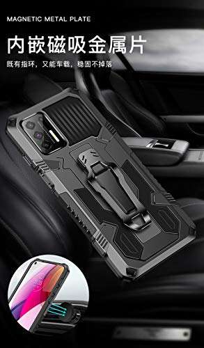Ranyi for Motorola Moto One 5G Ace Case, Motorola One 5G UW Ace Case, Military Grade Drop Protection Armor Case with Metal Belt Clip Built-in Kickstand Dual Layer Full Body Protective Case -Black 6