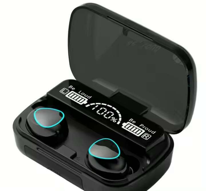Generic M10 Bluetooth Waterproof Wireless Earbuds with Built-in Powerbank USB Port, 12x8x5 cm, Black