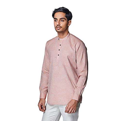 Evoq Men's Solid Regular Fit Casual Shirt (Sunset Salmon_L, Pastel Pink, Large) 3