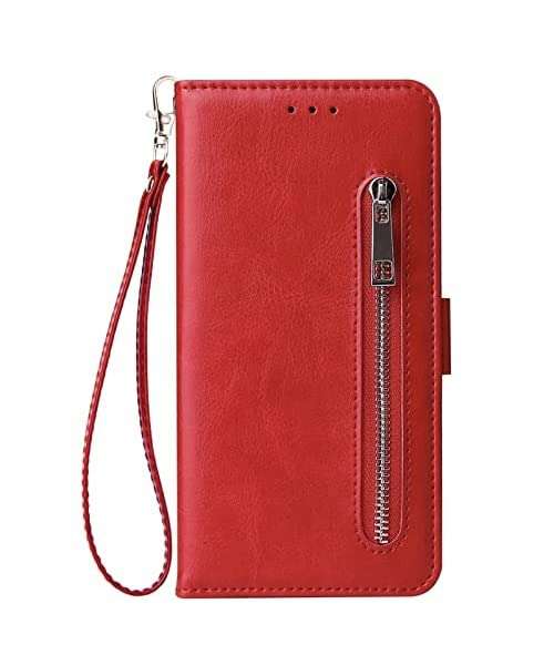 TROUNCE Zip Lock Pocket Ladies Card & Cash Wallet Purse Cover with Magnetic Closure (Red) for Realme X2