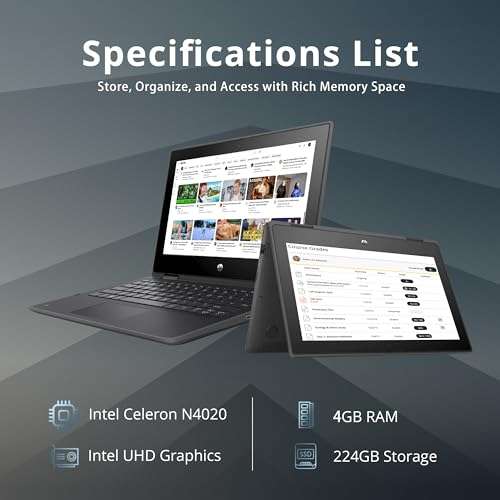 HP ProBook x360 G5 11.6" Touchscreen 2-in-1 Laptop, Intel Celeron N4020, 4GB RAM, 224GB Storage (64GB eMMC + 160GB Docking Station Set), Full-Sized Keyboard, 720p HD Webcam, Windows 10 Pro, Gray 3