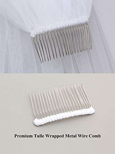 1T 1 Tier Crystals Pearls Beaded Wedding Veil (Elbow Length 30" White) 4