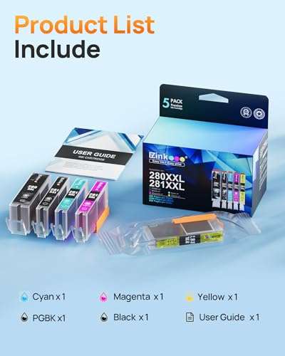 E-Z Ink Compatible Tr8620a Ink Cartridge Replacement for Canon PGI-280XXL CLI-281XXL 280 XXL 281 XXL Compatible with TR8520 TR8620a TR8620 TS702a TS9520 TS9521C TR8520 TS6220 TS6320 TS8220 (5 Pack) 4