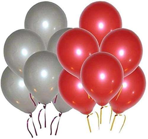 Jindal Party Products HD Metallic Finish Balloons For Birthday / Anniversary Party Decoration ( Red, Silver ) Pack of 60 3