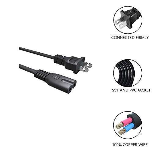 AC Power Cord for HP Envy 5055 4520 4500 4501 5660 5530 5535 5540 5640 7640 7645 100 110 120 Envy Photo 6255 7155 7855 Officejet Pro 6830 8600 9015, Replacement Printer Cable 2 Prong 6FT [UL Listed] 4