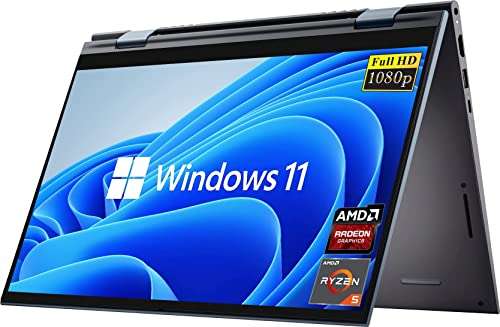 DELL [Windows 11 Home 2022 Inspiron 7415 2-in-1 Touchscreen Laptop, 14" Full HD, AMD Ryzen 5 5500U (6-core), 16GB RAM, 1TB PCIe SSD, HDMI, WiFi-6, Webcam, FP Reader, Backlit KB, Blue 1