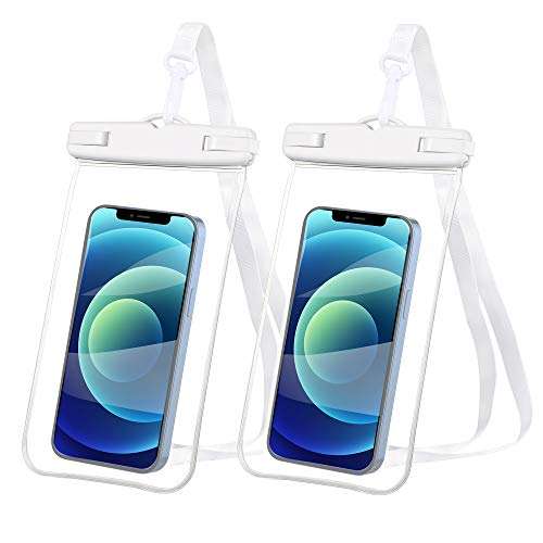 AINOYA Universal Waterproof Case 2 Pack, IPX8 Waterproof Phone Pouch Compatible with iPhone 12 Pro Max/Galaxy s21 Ultra/Pixel 5a /oneplus 9 pro up to 7" (White) 1
