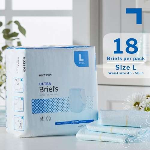 McKesson Ultra Briefs, [72 Count], Size L, 45-58 in. Incontinence Adult Diapers, Heavy Absorbency, Unisex, Disposable, Elastic Leg Gathers and Contoured Fit for Men and Women 2
