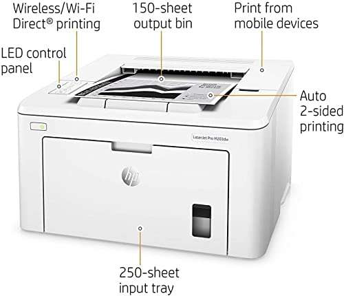 HP Laserjet Pro M203dw Wireless Monochrome Laser Printer, Print Only, 1200x1200 dpi, 30ppm, Auto Duplex Printing, Wi-Fi, Ethernet, Compatible with Alexa (G3Q47A), Lanbertent Printer Cable 3