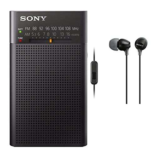 Sony ICFP26 Portable AM/FM Radio (Black) and Color in-Ear Earbud Headphones (Color May Vary) Bundle (2 Items) 1