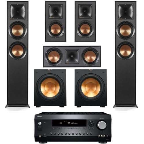 Klipsch Reference 5.2 Home Theater System, Bundle 2X R-625FA Floorstanding 2X R-12SW Subwoofer, R-52C Center, R-41M Bookshelf Speakers, and Integra DRX 3.4 100W 9.2-Channel 8K Network AV Receiver 1