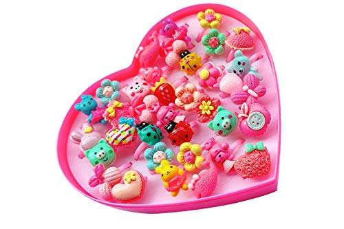 Samvardhan 36 PCS/set Adjustable Kids Rings Jewelry Cartoon Flowers Open Finger Ring for Birthday Gifts 1