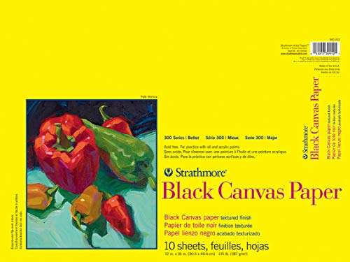 Strathmore 300 Series Canvas Paper Pad, Black, Glue Bound, 12x16 inches, 10 Sheets (115lb/187g) - Artist Paper for Adults and Students - Acrylic and Oil Paints 1