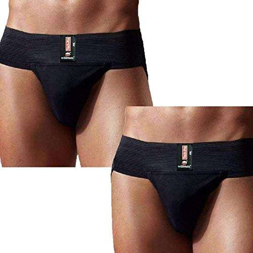 KD Willmax Jockstrap Gym Cotton Supporter Pack 2 Black XXXX Large with Cup Pocket Athletic Fit Fashionable Straps Brief Multi Sport Jockstrap Gym, Fitness & Outdoor Inner Wear Soft Underpants 3