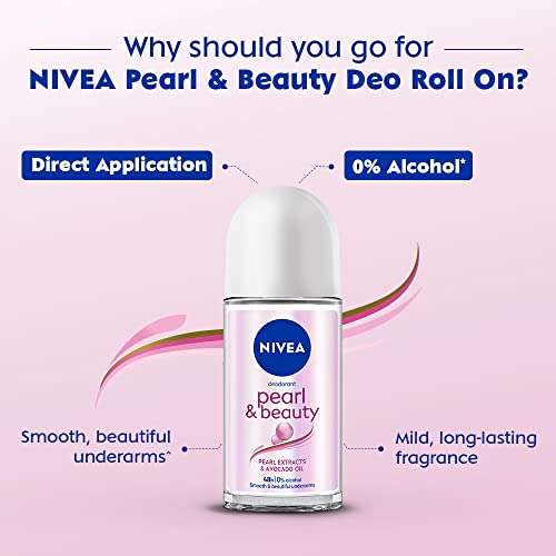 NIVEA Pearl and Beauty 50ml Deo Roll On | With Pearl Extracts & Avocado Oil| 48 H Smooth & Beautiful Underarms| 0% Alcohol | For Women 3