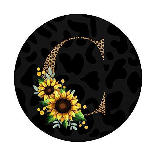 Leopard Cheetah Animal Print Sunflowers Black Letter C PopSockets PopGrip: Swappable Grip for Phones & Tablets 3
