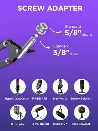 InnoGear Mic Stand for Blue Snowball and Blue Snowball iCE Boom Arm Stand with Pop Filter Microphone Holders for HyperX QuadCast SoloCast Fifine Shure SM7B and Other Mic, Max Load 1.5 KG, Medium 6