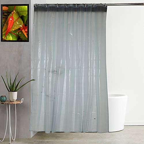 Heart Home PVC 7 Feet Shower Curtain with 8 Hooks (Blue)- CTHH435