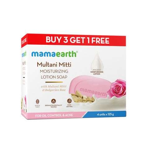 Mamaearth Multani Mitti Moisturizing Lotion Soap with Multani Mitti & Rose for Oil Control & Acne (3 + 1 Free) (125 gm x 4) | Benefits of Lotion | Deeply Cleanses & Moisturizes | Grade 1 Acne soap 6