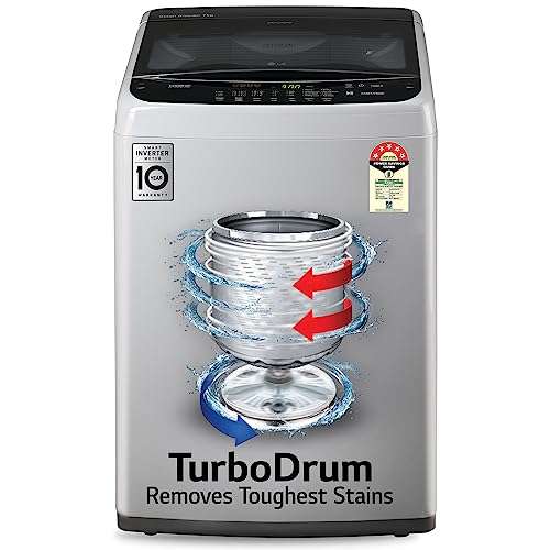 LG 7 Kg 5 Star Inverter TurboDrum Fully Automatic Top Loading Washing Machine (T70SPSF2Z, Waterfall Circulation, Smart Motion, Middle Free Silver)