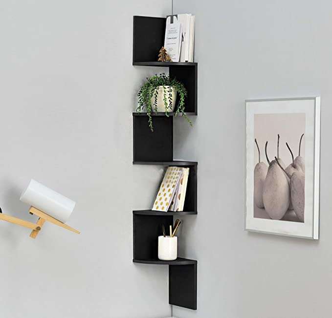 Wooden Cave Corner robustic L-Shape Shelf for Bathroom, Kitchens, Living Room |Bathroom and Kitchen Accessories Set for Home (Black) 1