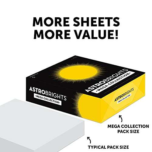 Astrobrights Mega Collection, Colored Paper, "Joyful" 5-Color Assortment, 625 Sheets, 24 lb/89 gsm, 8.5" x 11" - MORE SHEETS! (91624) 5