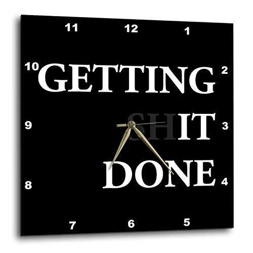 3dRose Wall Clock Silent - 15 inch - Getting Shit Done with The sh Faded. Bold White Lettering on Black. - Stamp City - Typography 1