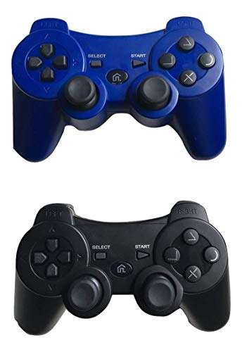 Ps3 Controller Wireless Controller with Charger Cable - 2 Pack Dual Vibration ( Blue and Black - Compatible with Playstation 3 PS3 ) by IHK 6