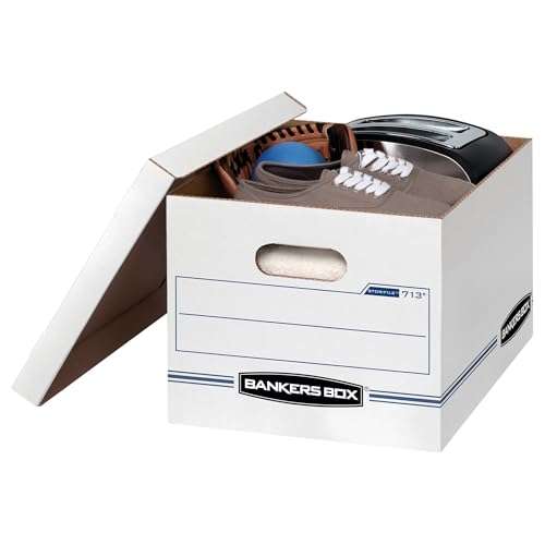 Bankers Box 6 Pack (0071303) STOR/FILE Basic Duty File Storage Boxes, Standard Assembly, Lift-off Lid, Letter/Legal, White/Blue 6
